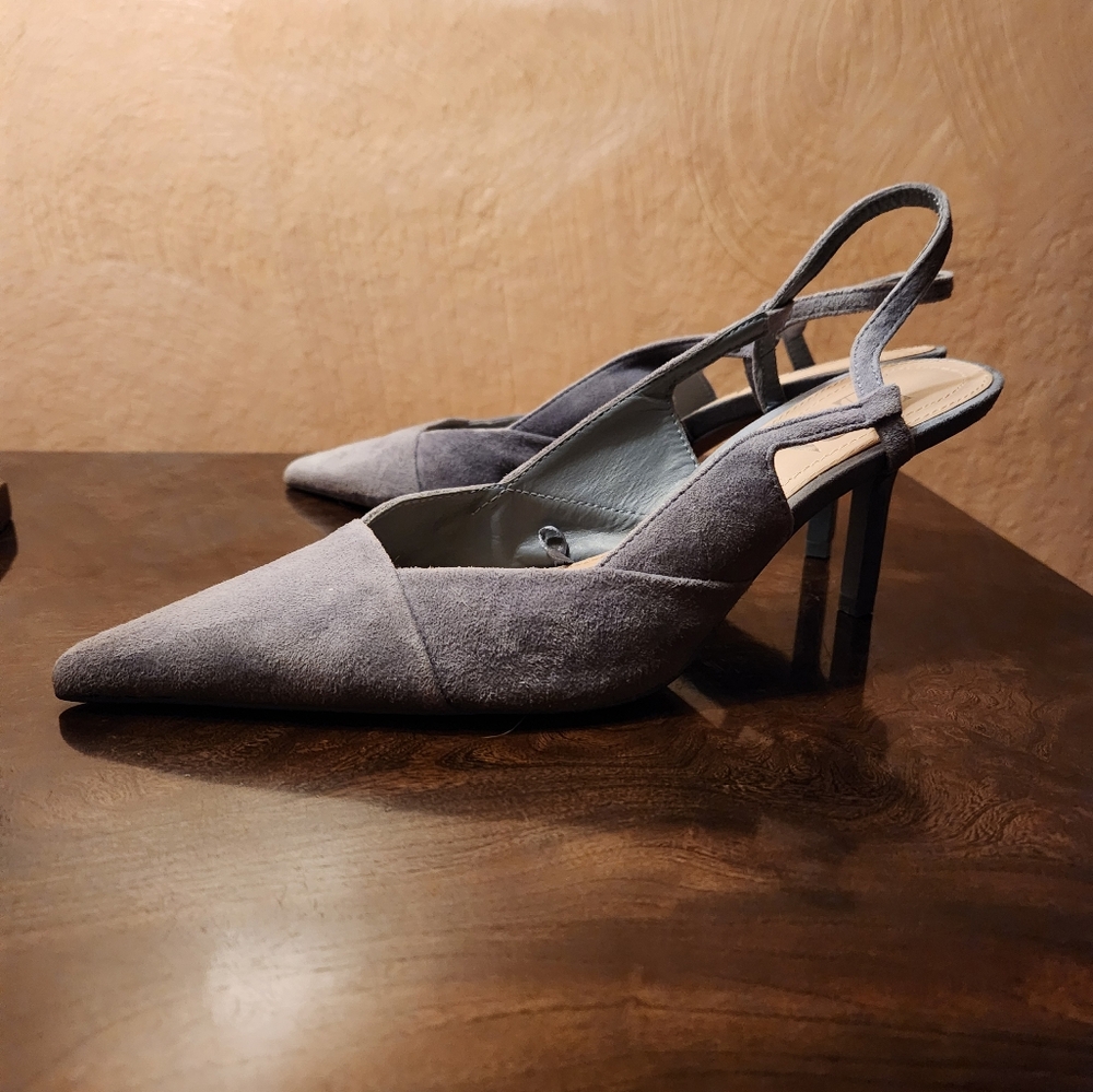 ZARA Blue Suede Slingback Heels 7.5